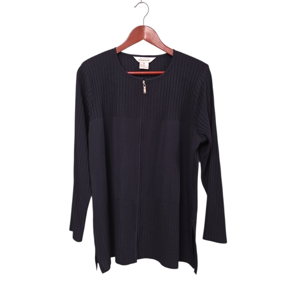 Misook Exclusively Women's Navy Sweater Zip Cardigan Old Money Designer Size XL - Picture 2 of 9